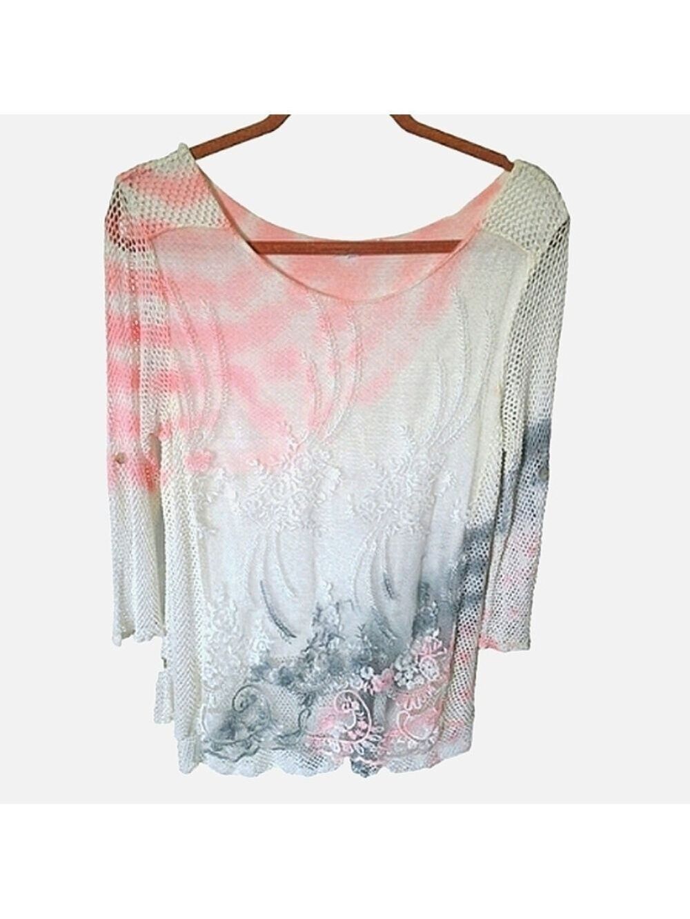 PINK Sheer Embroidered Italian Made Top Size Small